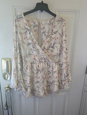 Rails Cream Floral Wrap Romper with Bell Sleeves